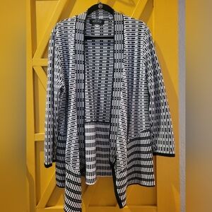 KASPER Black and White Patterned Women's Sweater Cardigain